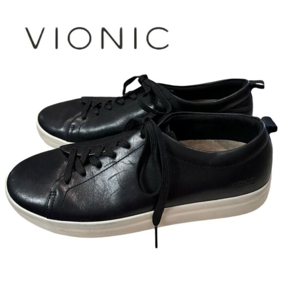 Vionic Paisley SZ 8.5 Women's Paisley Black Leather Comfort Sneaker Orthro Lace - Picture 1 of 8
